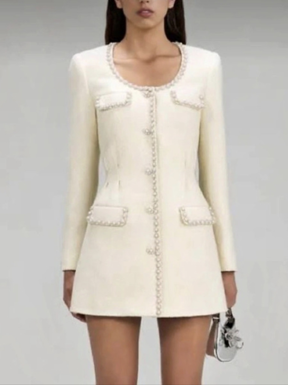 Self-Portrait Crystal-Embellished Boucle Blazer Dress Size 2